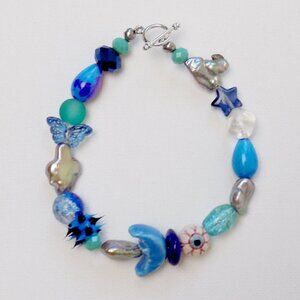 new! handmade charm bracelet chunky pearls indie kidcore funky random colorful